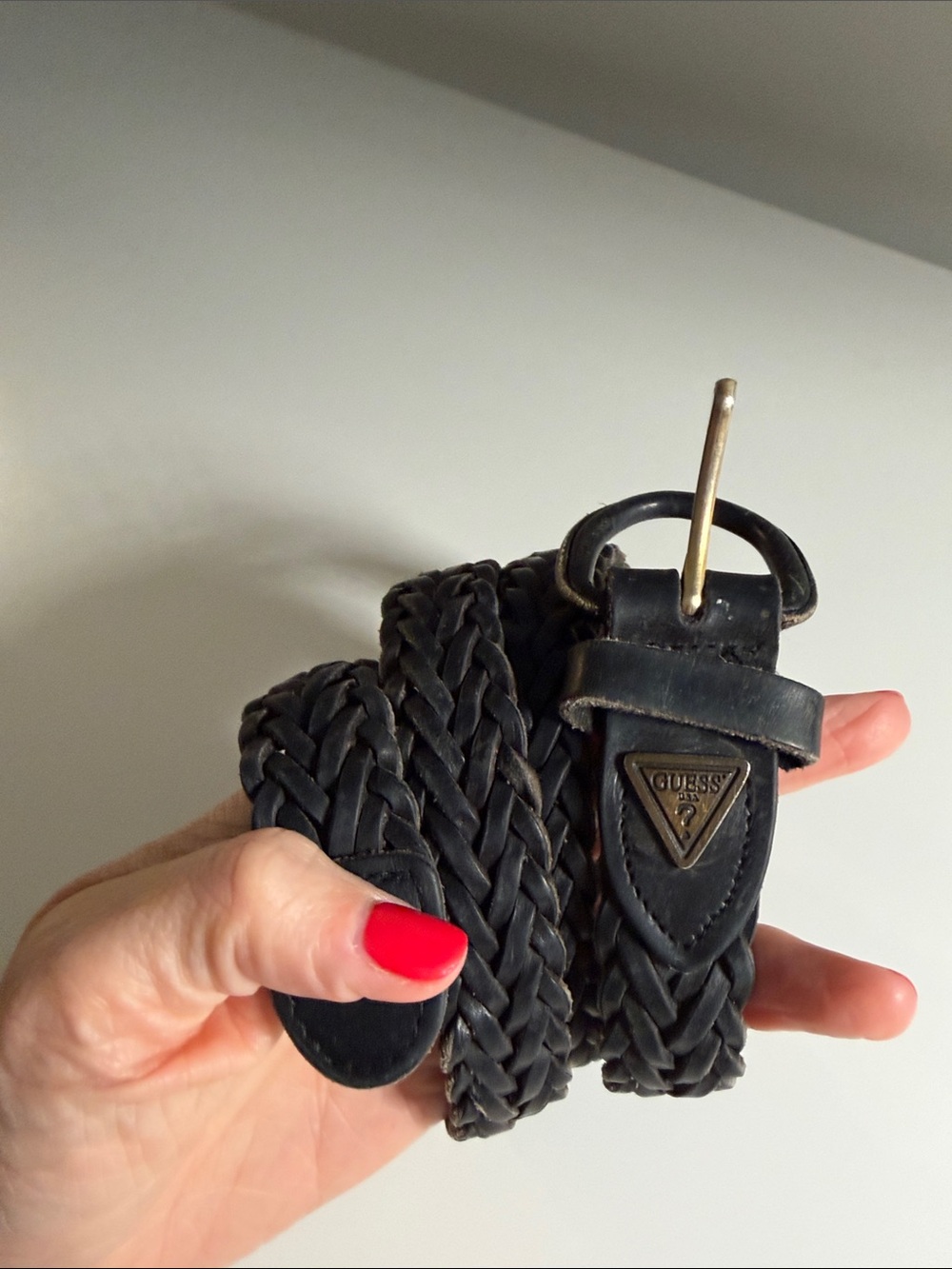 Vintage GUESS Black Genuine Leather Braided Belt Y2K Size S